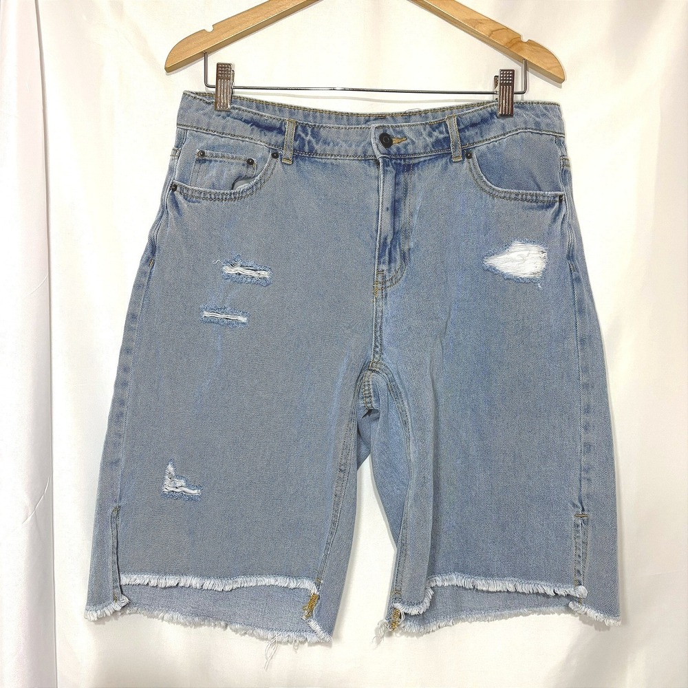 Future Collective Alani Noelle Distressed Denim Bermuda Shorts Light‎ Wash 10